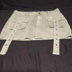 Ananda Utility Mini Skirt‎ Olive Green Cargo Style Pockets Straps Womens size L